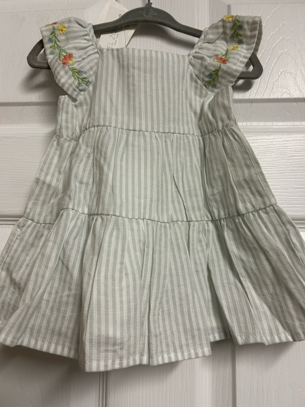 Rachel Zoe Mint Striped Button-Front Dress with Floral Embroidery - Picture 3 of 6